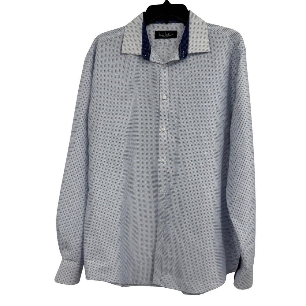 Nicole Miller NY Mens Polka Dot Long Sleeve Flip Cuffs L Dress Shirt Preppy Work